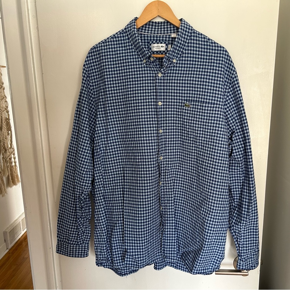 Lacoste button-down shirt | XXL blue plaid poplin (those are shadows not stains)